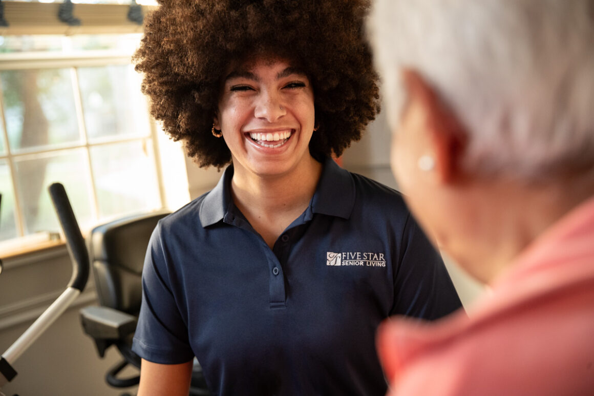 Greeting a resident with a warm smile